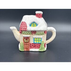 Vintage 1980s/90s Inarco Christmas Cottage / Holiday Snow Village House Teapot